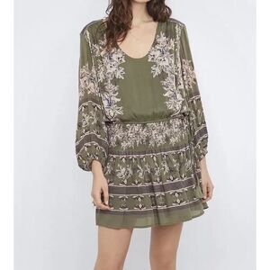 Free People Moonlight Drive Olive Floral Smocked Dress XS